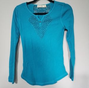 Faded Glory crochet detail long sleeve top sz small